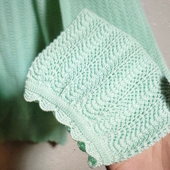 J. Crew Pointelle Ruffle Mockneck Mint Green Sweater, Size S - Picture 2 of 3